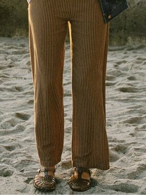 LA Relaxed Washed Brown Striped Relaxed Trousers